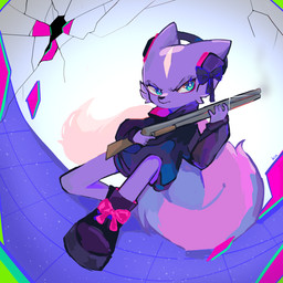 5_fingers anthro black_nose boots bottomwear bow_ribbon broken_glass camera_view cheek_tuft clothing detailed_background electronics facial_tuft female fingers floor footwear fur glass gun gun_smoke headphones purple_body purple_fur ranged_weapon ribbons shoes shorts shotgun smoke solo sweater teal_eyes tile tile_floor topwear tuft weapon white_body white_fur basilbxun aggretsuko sanrio shikabane_(aggretsuko) mammal mephitid skunk 1:1 hi_res