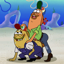 anthro balls blush bodily_fluids butt clothed clothing duo erection flower_cloud_(spongebob) genitals hat headgear headwear hillbilly hot_dogging humanoid_genitalia humanoid_penis male male/male overalls penis redneck sex harzu nickelodeon spongebob_squarepants floyd_(spongebob) lloyd_(spongebob) aquatic fish 1:1 absurd_res digital_media_(artwork) hi_res