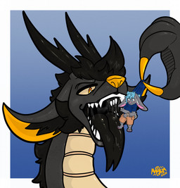 anthro armband blue_clothing blue_shirt blue_topwear bodily_fluids bottomwear clothed clothing duo ears_down fangs forked_tongue fur hair holding_another horn imminent_vore inner_ear_fluff male open_mouth pivoted_ears saliva saliva_on_tongue saliva_string scales shirt shorts size_difference teeth tongue tongue_out topwear tuft vore awoogasm mythology akira_(awoogasm) dragon lagomorph leporid mammal mythological_creature mythological_scalie rabbit scalie 2021 hi_res signature