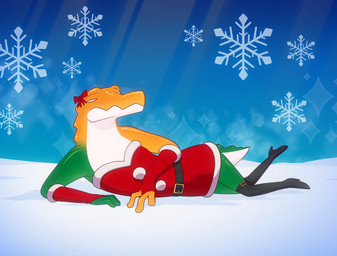 anthro armwear belt boots candy christmas_clothing clothed clothing costume crossdressing dessert elbow_gloves fingerless_gloves fingers food footwear gloves green_body gummy_(food) handwear high_heeled_boots high_heels holidays legwear male multicolored_body pose santa_costume shoes snow snowflake solo thigh_boots thigh_highs two_tone_body yellow_body gooseworx christmas glitch_productions the_amazing_digital_circus gummigoo_(tadc) mrs._claus crocodile crocodilian food_creature gummy_creature living_candy reptile scalie 2025 digital_media_(artwork) hi_res official_art