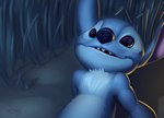 ambiguous_gender blue_body blue_eyes blue_fur blue_nose chest_tuft fur grass looking_up night no_sclera open_mouth open_smile outside plant reclining smile solo tuft flyttic disney lilo_and_stitch stitch_(lilo_and_stitch) alien experiment_(lilo_and_stitch) 2021 digital_media_(artwork) digital_painting_(artwork) painting_(artwork) signature male_(lore)