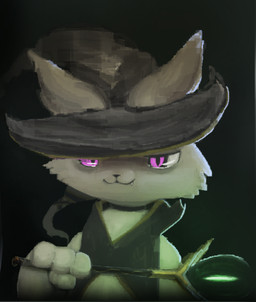 4_fingers :3 anthro clothing cute_fangs fangs female female_anthro fingers fur hat headgear headwear kemono looking_at_viewer pink_eyes pupils solo tan_body tan_fur teeth wand witch_hat hasukii felid feline mammal character_request