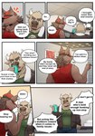 anthro clothing dialogue duo hat headgear headwear male shirt shush tank_top text topwear h155296 gym_pals boss_(gym_pals) manager_(gym_pals) bovid bovine canid canine canis cattle mammal wolf absurd_res comic english_text hi_res