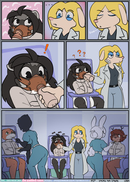 anthro asylum bdsm bondage bottle_feeding bound diaper female female/female gag group high_chair hospital medical muzzle_(object) muzzle_gag restraints straitjacket the_padded_room esmeralda_kingsley ludivine_laminelle canid canine mammal procyonid raccoon absurd_res comic hi_res