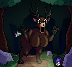 anthro big_breasts breasts brown_body brown_fur female female_anthro forest forest_background fur horn nature nature_background plant solo thick_thighs tree kylethedesignernsfw 99_nights_in_the_forest roblox deer_(99_nights_in_the_forest) deer mammal monster digital_drawing_(artwork) digital_media_(artwork) hi_res