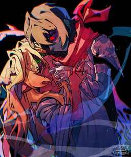 ambiguous_gender anthro antlers black_background blonde_hair brown_body brown_hair clothing duo female female/ambiguous green_eyes hair holding_chin horn knight_armor looking_at_another male red_eyes red_scarf robe scarf simple_background white_clothing white_robe coniecal deltarune undertale_(series) kris_dreemurr noelle_holiday deer human mammal 2026 5:6 hi_res