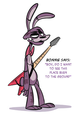 ambiguous_gender anthro biped electric_guitar guitar machine musical_instrument plucked_string_instrument simple_background solo standing string_instrument text white_background herny five_nights_at_freddy's scottgames bonnie_(fnaf) animatronic lagomorph leporid mammal rabbit robot english_text hi_res