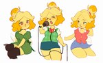 accessory annoyed anthro blonde_hair blush bow_ribbon breasts brown_eyes clothed clothing dress electronics female fur hair hair_accessory hair_bun holding_microphone holding_object karaoke microphone multiple_poses pose simple_background singing solo white_background yellow_body yellow_fur lenny-chi animal_crossing nintendo isabelle_(animal_crossing) canid canine canis domestic_dog mammal shih_tzu toy_dog 2024