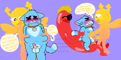 anthro balls belly_grab big_balls big_penis blush blushing_profusely clenched_teeth collar collar_only dialogue eyewear eyewear_only female food frottage_while_penetrated genitals group heart_eyes heart_in_mouth heart_symbol holding_arms hot_dog male male/female male/male nude overweight overweight_anthro overweight_male penis size_difference small_penis sunglasses sunglasses_only sweating_profusely teasing teeth tremble_spikes trio weight_teasing wince young chimeracocks cartoon_network the_amazing_world_of_gumball gumball_watterson hot_dog_guy_(tawog) penny_fitzgerald animate_inanimate domestic_cat fairy felid feline felis humanoid mammal absurd_res hi_res