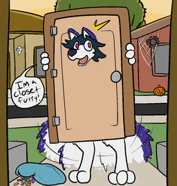 anthro arthropod_webbing candy dessert door food fruit hair holidays humor joke male open_mouth outside pink_eyes plant pumpkin solo sparkles speech_bubble tail tail_motion tailwag text trout_(artist) halloween ambient_arachnid ambient_arthropod ambient_spider arachnid arthropod canid canine canis domestic_dog ghost mammal spider spirit 2016 aliasing digital_media_(artwork) english_text