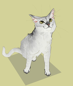 ambiguous_feral ambiguous_gender closed_smile feral fur glistening glistening_eyes green_background green_eyes grey_body grey_fur inner_ear_fluff mouth_closed simple_background sitting smile solo tuft whiskers white_body white_fur white_inner_ear_fluff justkiddinb domestic_cat felid feline felis mammal absurd_res hi_res