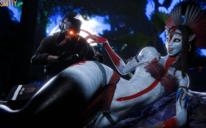 blood bodily_fluids bodypaint bottom_heavy bottomwear breasts clothed clothing duo female fully_clothed headdress huge_hips loincloth lying male male/female markings medical_instrument navel on_side partially_clothed scientific_instrument small_breasts small_waist thick_thighs wide_hips wounded smitty34 james_cameron's_avatar varang_(avatar) alien human humanoid mammal na'vi 3d_(artwork) absurd_res digital_media_(artwork) hi_res