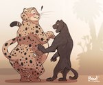 anthro backsack balls belly blush butt duo exclamation_point fur genitals interspecies male male/male markings melanistic nude obese obese_male outside overweight overweight_anthro overweight_male plant public semi-anthro size_difference spots spotted_body spotted_fur tree whiskers braeburned disney zootopia benjamin_clawhauser renato_manchas cheetah felid feline jaguar mammal pantherine 2018 digital_media_(artwork) hi_res shaded