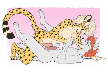 4_toes 5_fingers anthro anthro_on_anthro anthro_on_bottom anthro_on_top balls balls_touching biped black_spots blonde_hair brown_eyes butt claws countershade_torso countershading duo erection eye_contact feet finger_claws fingers foreskin frottage fur genitals hair hand_holding looking_at_another lying male male/male male_on_bottom male_on_top markings navel on_back on_bottom on_top open_mouth open_smile penile penis penises_touching purple_eyes red_hair sex side_view simple_background smiel smile spots spotted_body spotted_fur spotted_markings spotted_tail tail tail_markings teeth toe_claws toes tongue white_body white_fur white_tail yellow_body yellow_fur yellow_tail foxovh canid canine canis cheetah domestic_dog felid feline mammal 2025 digital_drawing_(artwork) digital_media_(artwork)