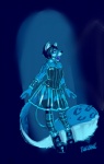 alternative_fashion anthro ball_gag biped blue_collar clothing collar corset cyber_lolita cyberpop dress ero_lolita female fur gag gagged j-fashion lingerie lolita_(fashion) markings solo spots spotted_body spotted_fur standing topwear translucent translucent_clothing turbinedivinity felid mammal