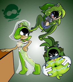 anthro blue_eyes blush butt clothing dress ear_piercing ear_ring electricity female fur genitals gloves green_body green_fur hair handwear long_hair loose_hair pasties piercing ponytail ring_(jewelry) ring_piercing solo spread_butt spreading underwear vulva wedding_veil voidsdroids idw_publishing sega sonic_the_hedgehog_(comics) sonic_the_hedgehog_(idw) sonic_the_hedgehog_(series) surge_the_tenrec afrosoricid mammal tenrec hi_res