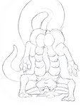8_breasts anthro big_breasts big_penis breasts genitals hair headstand herm hexacult intersex mammal monochrome multi_breast nipples penis pussy solo