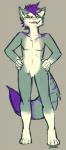 4_toes 5_fingers anthro biped feet fingers green_eyes grey_background hair looking_at_viewer male nude purple_hair simple_background solo standing toes gonewiththefart felid feline mammal digital_media_(artwork)