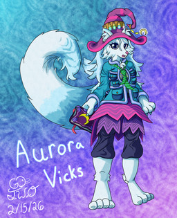 anthro big_feet big_hands big_tail blue_body blue_clothing blue_coat blue_eyes blue_fur blue_hair blue_topwear book bottomwear breasts clothing coat crescent_moon ears_through_headwear feet female fur hair hat headgear headwear holding_book holding_object inner_ear_fluff looking_at_viewer magic_user moon necktie nervous pattern_background pattern_clothing pink_nose potion pouch_(clothing) purple_bottomwear purple_clothing purple_headwear purple_skirt simple_background skirt solo spellbook striped_clothing stripes tail topwear tuft vial white_body white_fur white_hair witch witch_hat go-two arctic_fox canid canine fox mammal true_fox absurd_res hi_res superabsurd_res