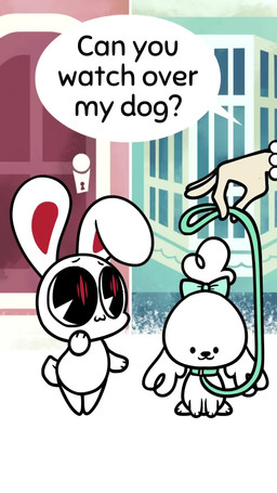 ambiguous_gender anthro clothed clothing costume dialogue duo female feral fur furry_wearing_fursuit fursuit leash leash_pull smile solo speech_bubble text kyrakupetsky elisabeth_riley_(va) nate_charpentier_(va) chikn_nuggit cofi_(chikn_nuggit) iscream_(chikn_nuggit) bovid bovine canid canine canis caprine demon domestic_dog human lagomorph leporid mammal poodle rabbit sheep 2022 2d_animation 9:16 animated digital_media_(artwork) english_audio english_text hi_res short_playtime sound video voice_acted nonbinary_(lore)