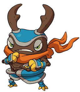 2_horns 4_arms anthro asian_clothing clothing east_asian_clothing green_eyes horn japanese_clothing looking_at_viewer male multi_arm multi_limb orange_scarf scarf simple_background solo white_background unknown_artist level-5 yo-kai_watch beetler arthropod beetle insect full-length_portrait hi_res official_art portrait