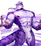 5_fingers anthro balls claws countershade_face countershade_fur countershade_torso countershading fingers foreskin fur genitals glans humanoid_genitalia humanoid_penis male muscular muscular_anthro muscular_male nipples nude pawpads pecs penis purple_body purple_fur solo striped_body striped_fur stripes tail zong_wumi sadiend felid mammal pantherine tiger hi_res