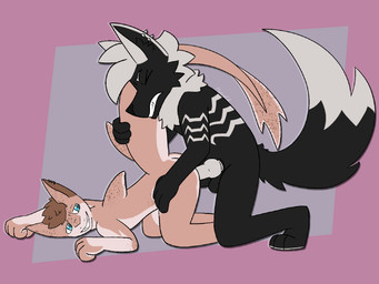 anal anal_penetration animal_genitalia anthro ass_up black_body black_fur blue_eyes brown_body brown_hair canine_genitalia doggystyle duo from_behind_position fur genitals grey_body grey_fur hair knot knotted_penis male male/male male_penetrated penetration penis sex shark_fin shark_tail mexican_cat cannon_(latecannon101) sunnikazu aquatic canid canine canis dire_wolf fish mammal prehistoric_species shark wolf 4:3 hi_res