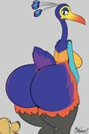 anthro anthro_focus anthrofied beak big_breasts big_butt black_eyes black_nose blue_body blue_feathers breasts butt duo feathers female female_focus floppy_ears fur grey_background huge_butt looking_up nude orange_body orange_feathers presenting presenting_hindquarters purple_body purple_feathers rear_view red_beak short_tail simple_background smile solo_focus tail tail_feathers yellow_beak yellow_body yellow_feathers yellow_fur miso_souperstar disney pixar up_(film) dug_(up) kevin_(up) avian bird canid canine canis domestic_dog mammal 2023 2:3 absurd_res hi_res