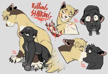 all_fours alternate_species ambiguous_gender black_body black_fur blood blood_on_hand blood_splatter bodily_fluids canon_couple claws crying dominant dominant_feral duo ears_back ears_down eyes_closed feral feralized frown fur furrification high-angle_view kiss_on_lips low-angle_view pivoted_ears sitting smile tail tears toe_claws wide_eyed yellow_body yellow_fur palebln killing_stalking oh_sangwoo yoon_bum domestic_cat felid feline felis mammal hi_res