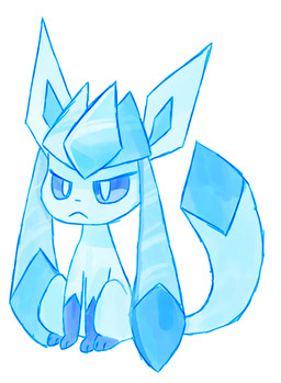 ambiguous_gender blue_eyes blue_sclera feral frown grumpy simple_background sitting solo robosylveon nintendo pokemon eeveelution generation_4_pokemon glaceon pokemon_(species) blue_and_white monochrome