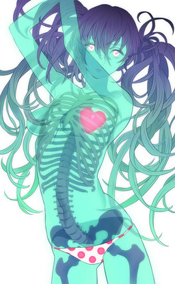 bone breasts clothed clothing female hair heart_symbol internal long_hair not_furry panties pelvis rib_cage simple_background skeleton solo spine topless translucent translucent_body underwear visible_skeleton white_background tkss ghost spirit undead hi_res