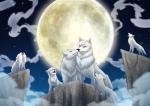 cliff cold female feral group male moon night young young_feral e1ectronicchimera canid canine canis mammal wolf digital_media_(artwork) hi_res