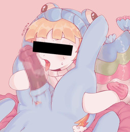 animal_genitalia animal_penis blue_body blue_fur blush bodily_fluids censor_bar censored_face censored_genitalia clothing costume cutie_mark duo equine_genitalia equine_penis erection fur genitals intersex intersex/male male penis steam sweat white_body white_fur uristen friendship_is_magic gameloft hasbro my_little_pony "rainbow_trout"_(mlp) rainbow_dash_(mlp) aquatic equid equine fish horse mammal pony censored