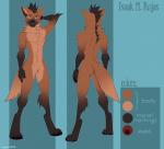 4_toes 5_fingers anthro butt canid canine casparr claws digitigrade english_text featureless_crotch feet fingers front_view humanoid_hands isaak_rojas male mammal maned_wolf model_sheet rear_view signature solo text toe_claws toes