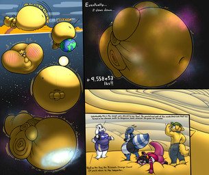 anthro belly big_belly big_breasts big_cheeks blush bodily_fluids breasts chubby_cheeks clothed clothing double_chin earth exclamation_point eyewear featureless_breasts female glasses group heart_symbol huge_belly huge_breasts hyper hyper_belly hyper_breasts immobile macro milky_way morbidly_obese morbidly_obese_anthro morbidly_obese_female motion_lines navel neck_rolls nude obese obese_anthro obese_female outside overweight overweight_anthro overweight_female planet planet_sized profanity rapid_weight_gain rumbling_stomach sound_effects space star sun sweat sweatdrop tail text thick_tail weight_gain weight_gain_sequence yellow_body geckomania undertale_(series) alphys toriel lizard reptile scalie 2025 comic english_text hi_res trans_(lore) trans_woman_(lore)