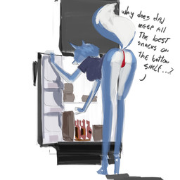 anthro appliance bent_over beverage_bottle bottle butt clothing color_sketch container dialogue door female fridge implied_incest kitchen_appliance open_door panties simple_background solo text thong underwear white_background magnetus illumination_entertainment sing_(movie) porsha_crystal canid canine canis mammal wolf 1:1 2024 english_text hi_res