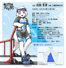 anthro clothing footwear fur gloves handwear kemono legwear male shoes sled sneakers solo text tights white_body white_fur tsuchinoko_(artist) dogsled_club fuyuhiko_shiroda canid canine canis domestic_dog mammal hi_res japanese_text translation_request young_(lore)
