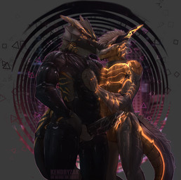anthro anthro_on_anthro black_body bulge claws clothing dorsal_fin dorsal_frill drone dronification duo ear_fins fin frill_(anatomy) genitals gold_body goo_transformation grey_body hand_on_penis harness horn hypnosis hypnotic_eyes latex latex_clothing latex_skinsuit male male/male mind_control multicolored_body penis red_eyes skinsuit spines tight_clothing transformation white_body kendryzak mythology negadrake sol_(drgnsol) dragon mythological_creature mythological_scalie scalie 2022 absurd_res hi_res