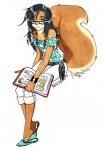 2005 anthro biped black_hair blue_eyes book clothed clothing deadrabbit eyewear female glasses hair long_hair mammal plantigrade rodent sciurid simple_background sitting solo tail traditional_media_(artwork) tree_squirrel white_background
