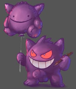 anthro balloon balloon_fetish balls foreskin genitals grey_background humanoid_genitalia humanoid_penis inflatable long_foreskin male penis simple_background solo standing stick unretracted_foreskin badipoki nintendo pokemon ditto_(pokemon) generation_1_pokemon gengar pokemon_(species) absurd_res hi_res
