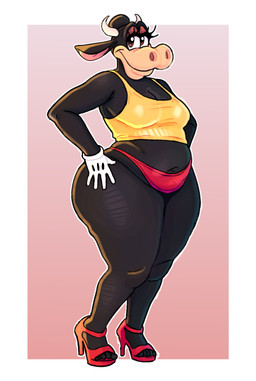 anthro black_body breasts butt clothing female footwear hand_on_hip high_heels horn panties shirt shoes smile solo tank_top thick_thighs topwear underwear wide_hips boolishclara disney clarabelle_cow bovid bovine cattle mammal hi_res