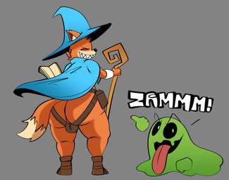 amogus anthro big_butt black_nose black_sclera blue_cape blue_clothing blue_hat blue_headwear book brown_clothing brown_footwear brown_jockstrap brown_shoes brown_underwear bulge butt cape clothing duo exclamation_point eyes_closed footwear fur gesture green_body grey_background hand_gesture hat headgear headwear holding_object holding_staff jockstrap looking_at_viewer magic_user male multicolored_body multicolored_fur orange_body orange_ears orange_fur orange_tail pointing pointing_at_another rear_view sharp_teeth shoes simple_background staff standing tail tan_body tan_fur tan_tail teeth thick_thighs three-quarter_view tongue tongue_out two_tone_body two_tone_fur two_tone_tail underwear white_eyes wizard_hat completedlemon megabonk fox_(megabonk) canid canine fox goo_creature mammal slime_(blob) 2025 absurd_res digital_media_(artwork) hi_res