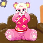 anthro armchair blush breasts chair charming clothed clothing female furniture lamp partially_clothed paws pink_body pink_clothing slightly_chubby slightly_chubby_female sofa solo thick_thighs zokoira animal_crossing nintendo pinky_(animal_crossing) bear giant_panda mammal 1:1 hi_res