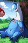 animal_genitalia anthro anus blue_body blush butt day duo genital_slit genitals male outside red_body red_eyes white_body chobonolly nintendo pokemon generation_3_pokemon latias latios legendary_pokemon pokemon_(species) absurd_res censored hi_res