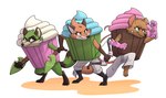 anthro clothing costume cupcake cupcake_costume female food food_costume group trio deadyoung7 maypul_(artist) rivals_of_aether fleet_(dungeons_of_aether) maypul olympia_(rivals_of_aether) canid canine fox mammal mouse murid murine procyonid raccoon rodent absurd_res hi_res