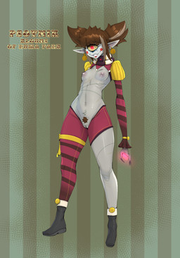 1_eye areola black_clothing black_footwear black_shoes breasts brown_background brown_hair brown_pubes clothing clown ear_piercing eyelashes female footwear genitals green_background grey_body grey_skin hair humanoid_pointy_ears innie_vulva nails navel nipples pattern_background piercing pigtails pink_clothing pointy_ears pubes purple_areola purple_nipples red_eyes rosy_cheeks scar sharp_nails simple_background small_breasts smile solo striped_background text twintails_(hairstyle) vulva yellow_sclera roadiesky cyclops humanoid undead 2022 absurd_res hi_res
