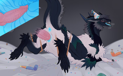 2_horns 5_toes ambiguous_penetrating_feral anus bdsm birthday birthday_party birthday_sex black_claws blue_anus blue_body blue_eyes blue_feathers blue_fur blue_horn blue_tongue blue_vulva blush bondage bound breath buccinator claws clothing countershade_ears countershade_fur countershade_tail countershade_torso countershading cutaway dewclaw digitigrade disembodied_penis feathered_wings feathers feet female female_penetrated feral finger_claws fingers folded_wings fur genitals grey_body grey_fur grey_mane hat headgear headwear horn internal internal_vaginal knot knotted_penis knotting looking_at_viewer looking_back looking_back_at_viewer lying male male/female male_penetrating male_penetrating_female mane multicolored_body multicolored_fur on_bedding on_front open_mouth panting party_hat pawpads paws penetration penile penile_penetration penis penis_in_vagina pink_penis pointy_ears presenting pupils quadruped raised_tail rear_view ridged_penis sex side_view slit_pupils smooth_horn solo spread_legs spreading suspension tail tail_anus tail_tuft tapering_tail teeth toe_claws toes tongue tongue_out tuft underpaw vaginal vaginal_knotting vaginal_penetration vulva wavy_horn white_body white_fur white_tail_tuft wings kanaeshka mythology dragon feathered_dragon feathered_scalie furred_dragon furred_scalie mythological_creature mythological_scalie scalie 16:10 absurd_res alternate_version_at_source digital_drawing_(artwork) digital_media_(artwork) flat_colors hi_res widescreen