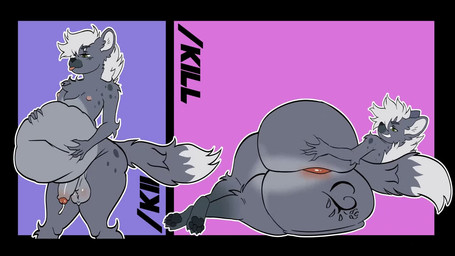 ambiguous_gender ambiguous_prey anthro anthro_pred anus belly big_belly big_butt butt digestion_implied femboy_pred hand_on_butt hand_on_own_belly hand_on_own_butt huge_butt male puffy_anus solo standing struggling struggling_prey unseen_prey vore weight_gain willing_pred slashkill sound_warning hyena mammal 16:9 2d_animation animated long_playtime sound video widescreen