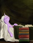 bath bathing bedding blanket book book_stack bottle container detailed_background eyes_closed female feral horn ink ink_bottle inkwell loose_feather lying on_back paper purple_body quill side_view sleeping solo spilled_ink spilled_liquid towel towel_on_head water aaronmk friendship_is_magic hasbro my_little_pony mythology twilight_sparkle_(mlp) equid equine mammal mythological_creature mythological_equine unicorn 2014 absurd_res hi_res inspired_by_formal_art