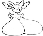 anthro big_breasts biped breasts female huge_breasts hyper hyper_breasts nude simple_background solo atsuineko nintendo pokemon braixen generation_6_pokemon pokemon_(species) 2023 digital_media_(artwork) monochrome